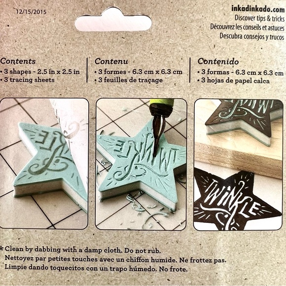 NEW Inkadinkado Star Stamp Carving Shapes Set of 3 Blue Stamps 3 Tracing Sheets - Picture 8 of 9